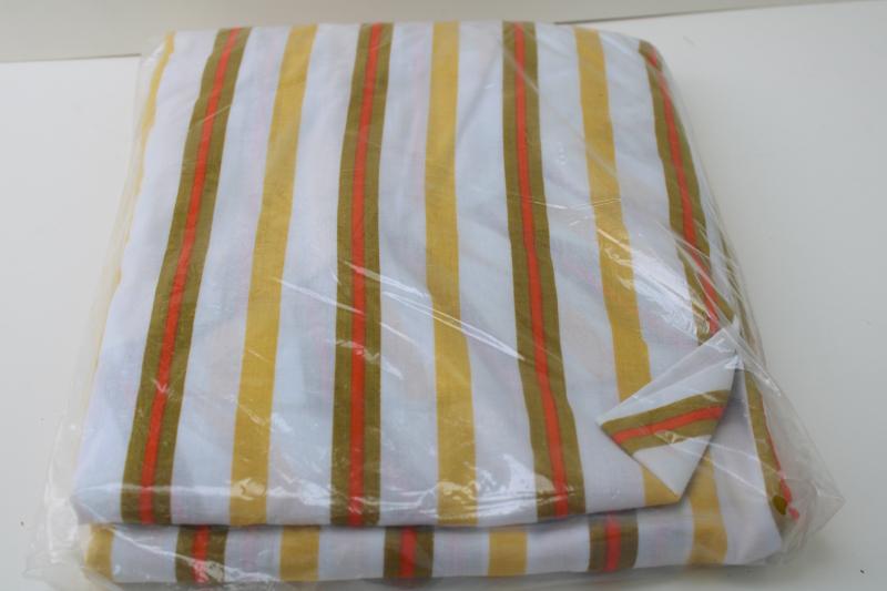 70s retro vintage bedding, mint in package bed sheet w/ orange avocado green gold stripe