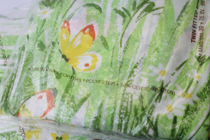70s vintage Bibb bed sheets retro butterflies floral twin fitted & flat sets mint in package 