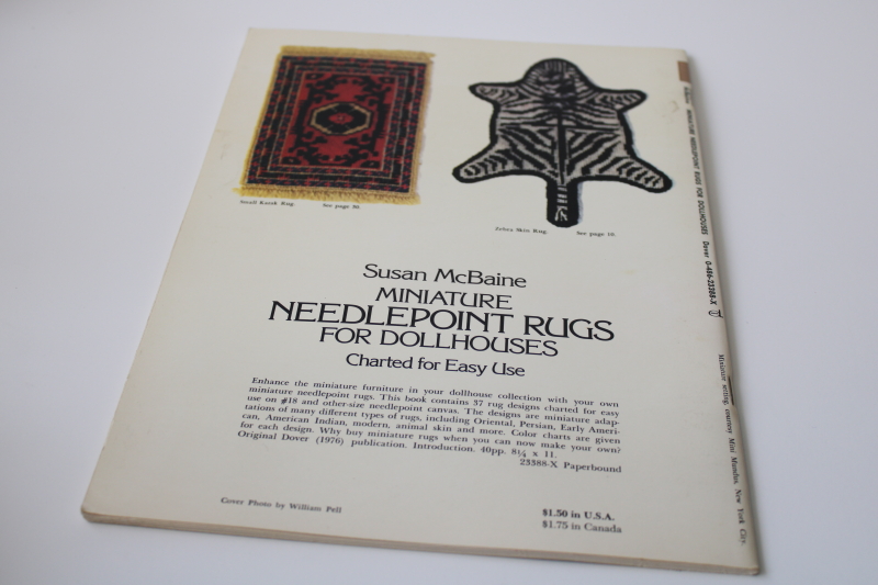 70s vintage Dover book, charted needlepoint designs miniature rugs dollhouse scale