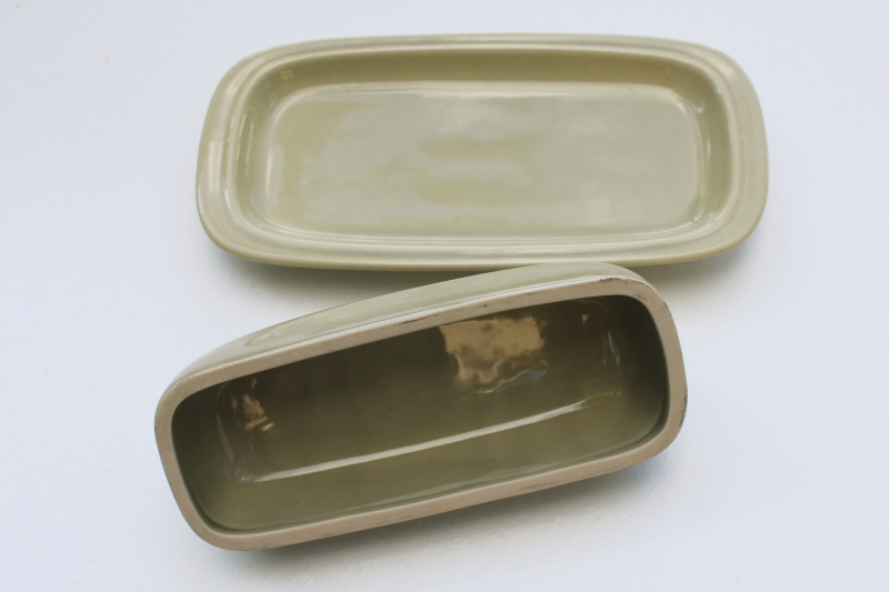 70s vintage Japan ceramic butter dish, stoneware pottery butter plate w/ cover
