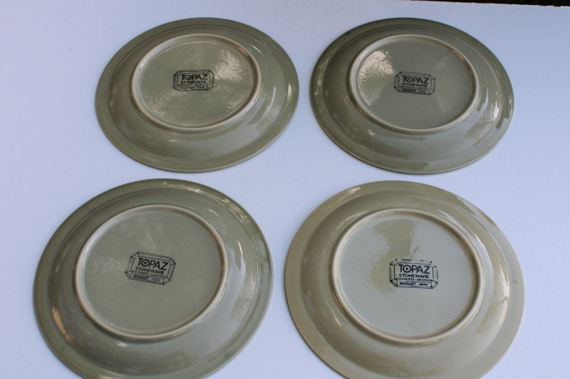 70s vintage Japan ceramic plates w/ boho flowers, heavy stoneware pottery dinnerware
