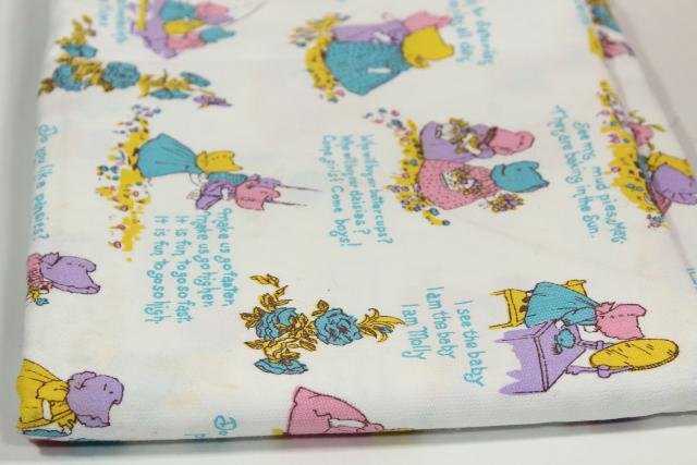 70s vintage Kate Greenaway old fashioned little girls print fabric, cotton duck material