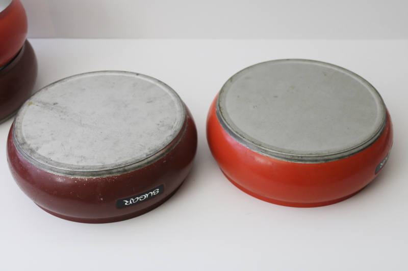 70s vintage Lincoln Beautyware kitchen canister set, mod genie style	stacking canisters