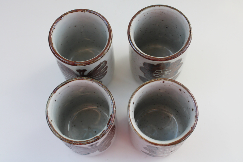70s vintage OMC Otagiri Japan stoneware pottery glasses or handleless tea cups