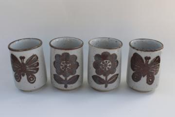 70s vintage OMC Otagiri Japan stoneware pottery glasses or handleless tea cups