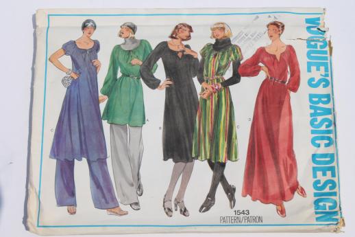 70s vintage Vogue sewing patterns lot, tunics & tunic dress, gypsy blouse & skirt