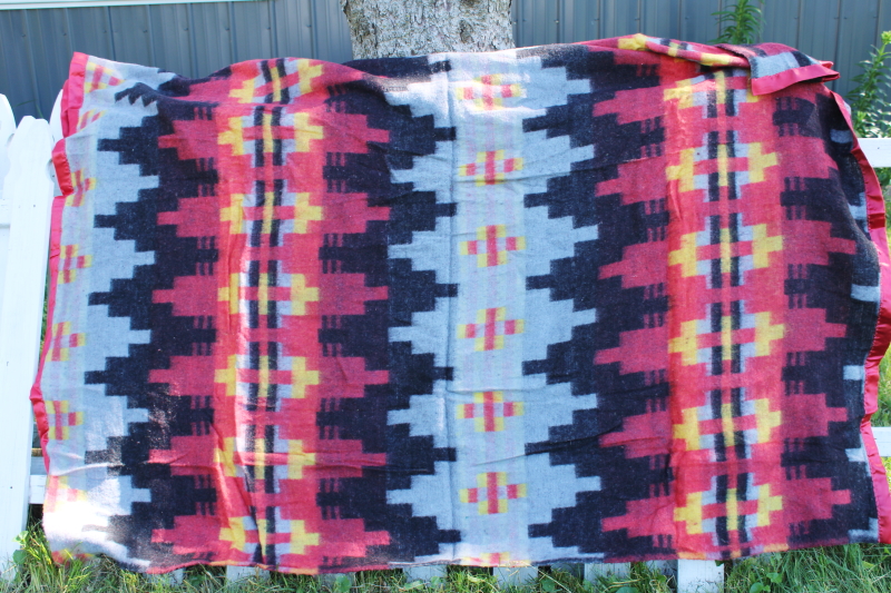 70s vintage acrylic blanket, retro hippie Indian blanket for camp, festival, van camping