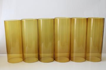 70s vintage amber glass hurricane shades, mod cylinder chandelier shade chimneys