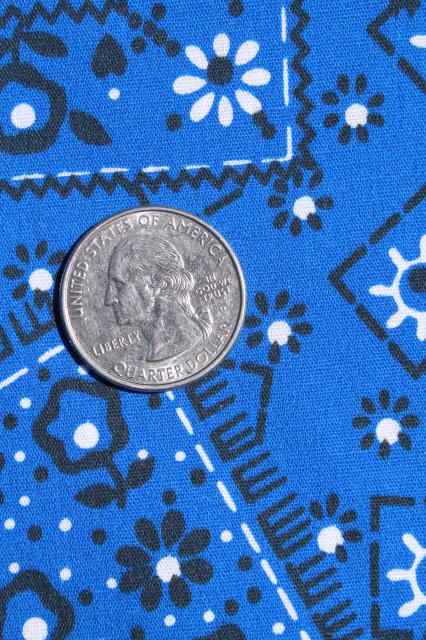 70s vintage blue bandana print fabric polyester / cotton country western style