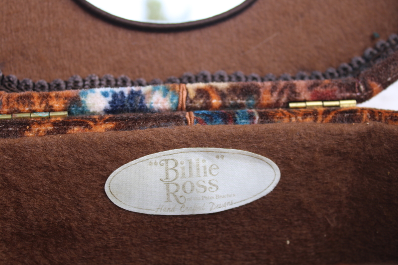 70s vintage box bag purse, Billie Ross Palm Beach dark floral print velvet fall colors