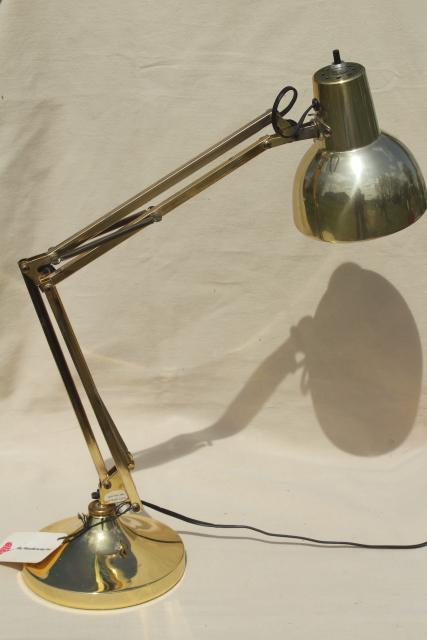 70s vintage brass desk light, industrial anglepoise style task utility work table lamp