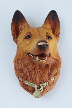 70s vintage chalkware Bossons head German Shepherd dog Rin Tin Tin?