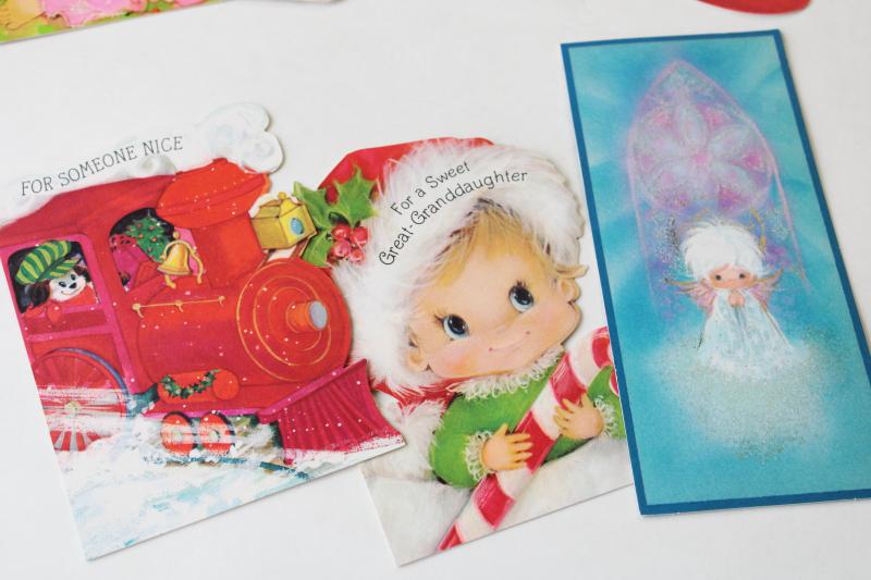 70s vintage childrens Christmas cards, lot holiday greeting cards w/ retro artwork