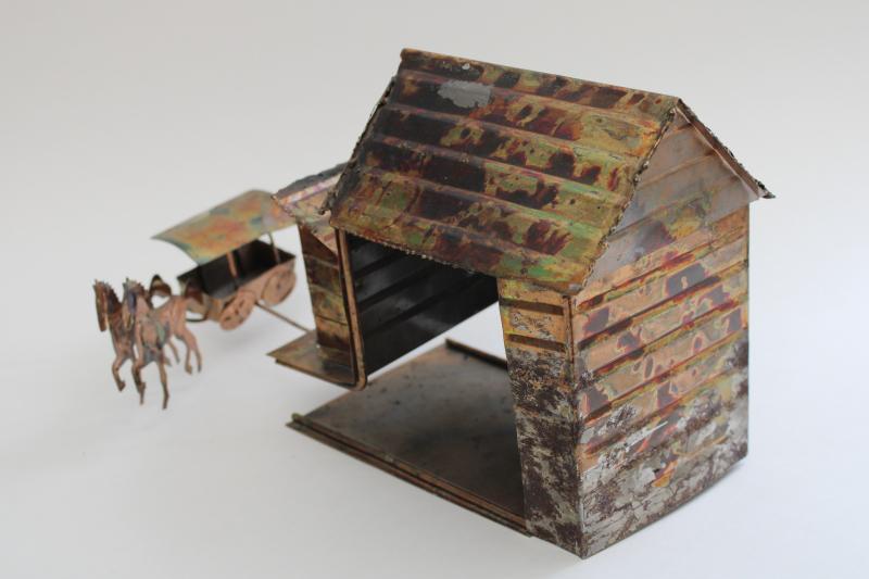 70s vintage copper metal art horse barn wagon team, music box King of the Road 