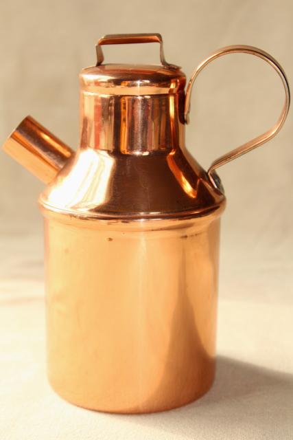 70s vintage copper milk jug, carafe or oil bottle, small can w/ spout
