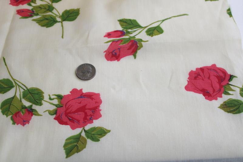 70s vintage cotton poly blend fabric, girly pink roses floral bohemian flowers