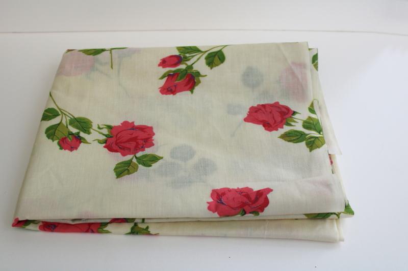 70s vintage cotton poly blend fabric, girly pink roses floral bohemian flowers