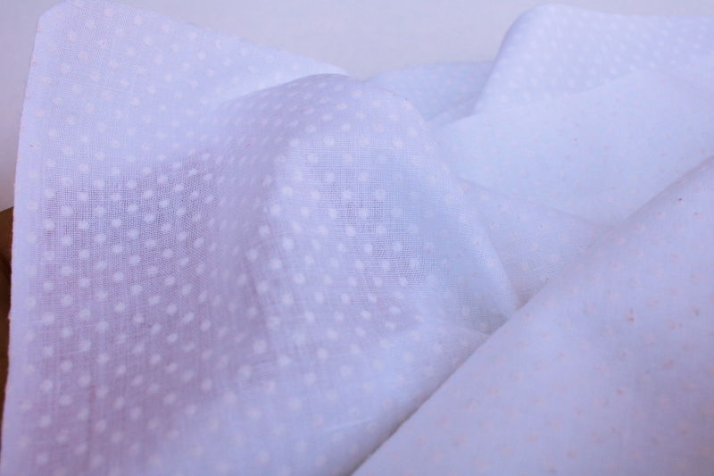 70s vintage dotted swiss flocked dots white cotton or cotton poly blend fabric
