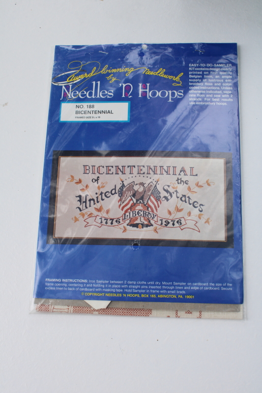 70s vintage embroidery kit Bicentennial American Eagle stamped