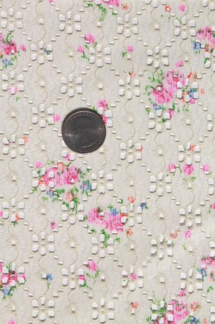 70s vintage eyelet lace polyester fabric w/ girly floral, retro boho hippie style