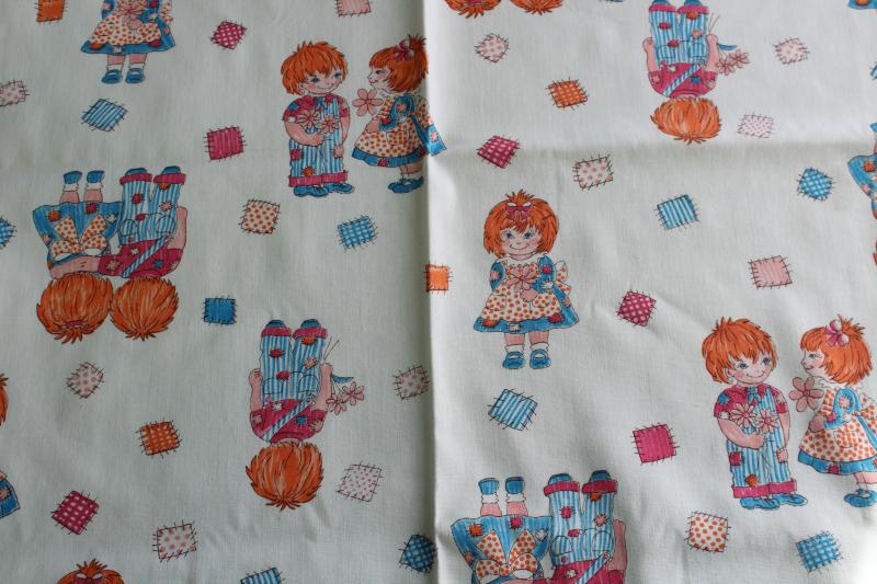 70s vintage fabric, cotton twill print cute kids, ginger red hair boy & girl