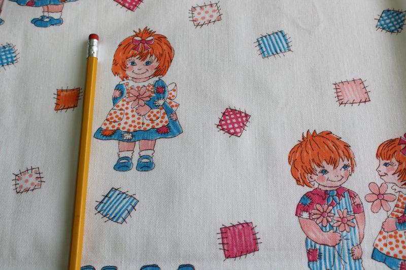 70s vintage fabric, cotton twill print cute kids, ginger red hair boy & girl