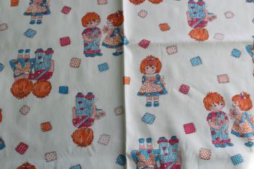 French Vintage fabric orange blue cotton UNUSED clothing shirting PER YARD