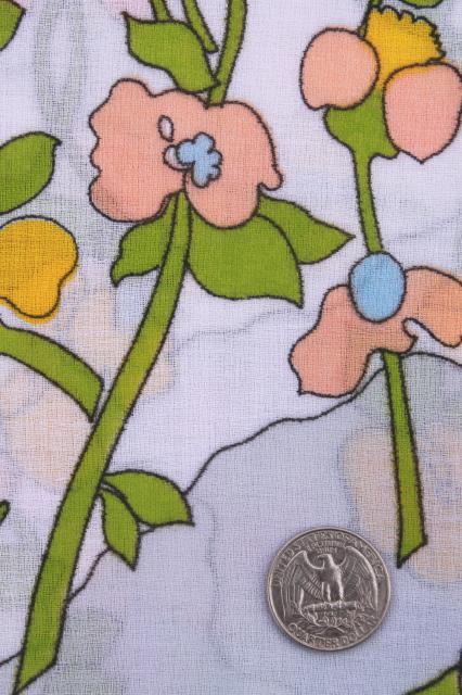 70s vintage floral fabric, water garden print, light airy cotton for summer sewing