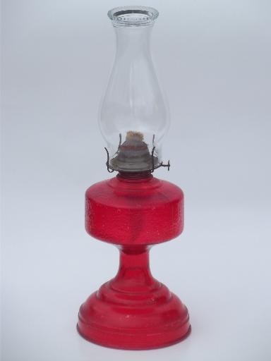 70s vintage glass oil lamp, homesteader antique chimney lamp w/ shade 