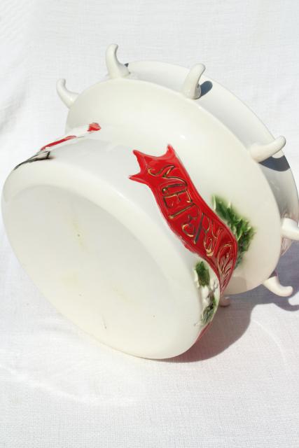 70s vintage handmade ceramic punch set, Christmas bowl w/ elf shoes punch cups