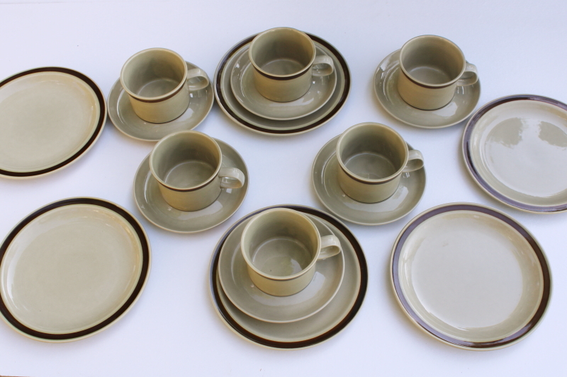 70s vintage heavy stoneware pottery dinnerware made in Japan, oven proof ceramic