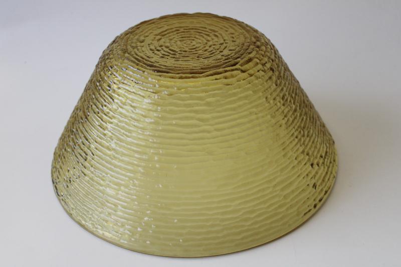 70s vintage party snack bowl, Anchor Hocking Soreno bark textured glass honey gold