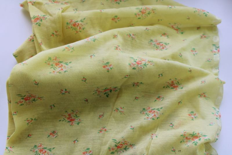 70s vintage poly fabric, lemonade yellow floral retro girly tee shirt knit polyester