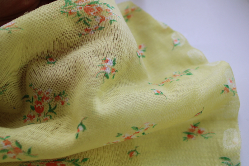 70s vintage poly fabric, lemonade yellow floral retro girly tee shirt knit polyester