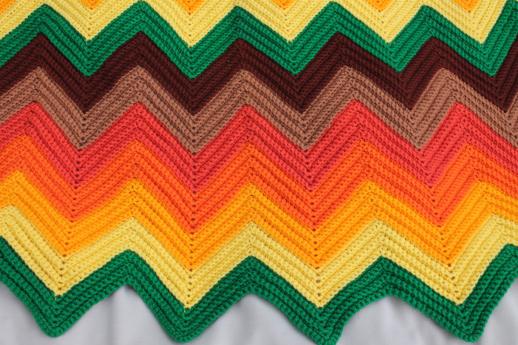 70s vintage ripple crochet afghan, zig-zag chevrons in bright retro colors! 