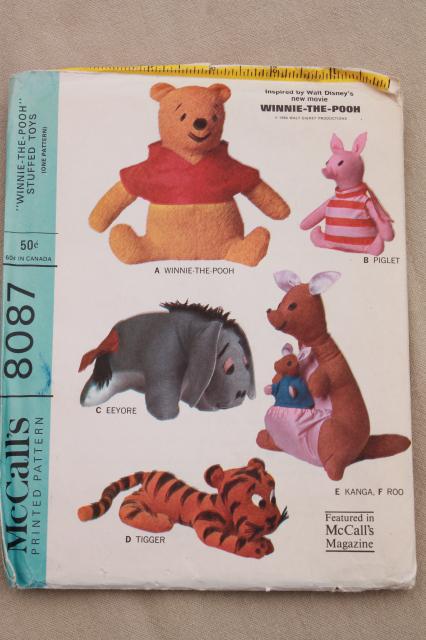 70s vintage sewing craft patterns for retro stuffed animals & toys, Pooh, Snoopy dog