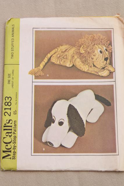 70s vintage sewing craft patterns for retro stuffed animals & toys, Pooh, Snoopy dog