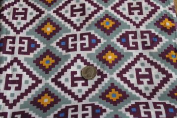 70s vintage silky poly fabric for western wear, southwest indian blanket print