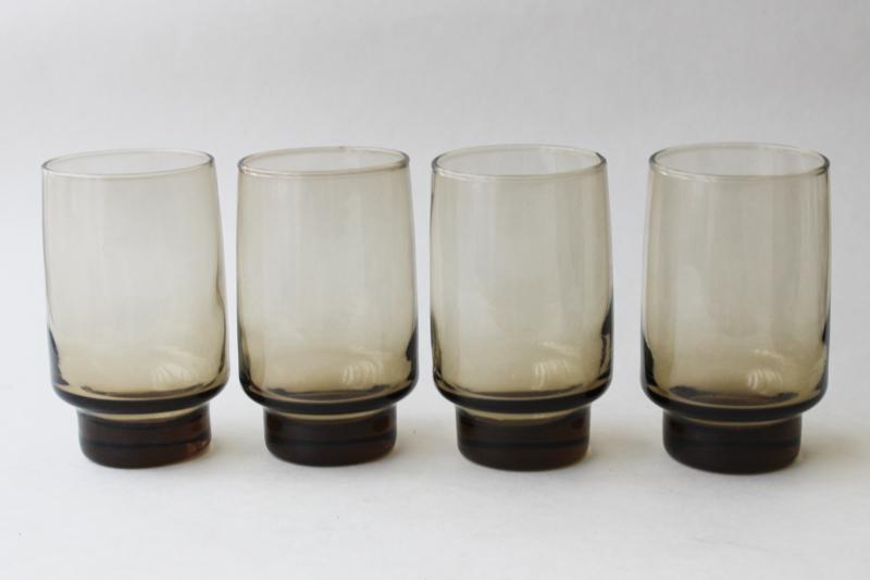 70s vintage smoke brown bar glasses, Libbey tawny tumblers retro Accent shape