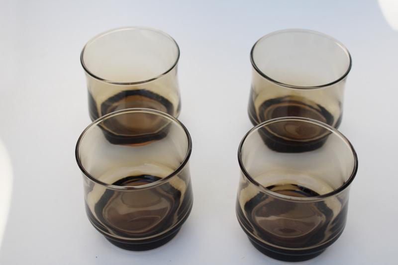 70s Vintage Smoke Glass Lowballs Libbey Bolero Tawny Brown Tumblers