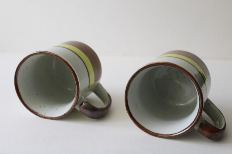 70s vintage stackable ceramic mugs w/ mod stripes, Hearthside Japan buffet stoneware  