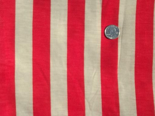 70s vintage t-shirt knit fabric, cotton blend w/ wide red awning stripe