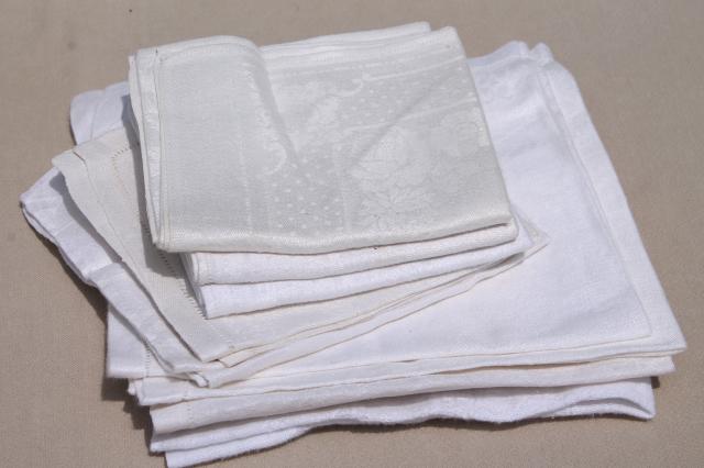 75 cotton & linen damask fabric napkins, mismatched vintage table linen, cloth napkin lot