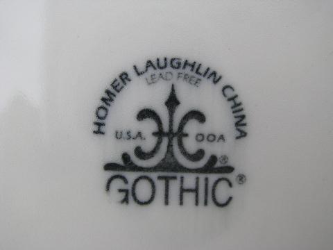 8 Homer Laughlin ivory ironstone china plates, Gothic arch border