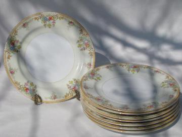 8 vintage Japan porcelain china dinner plates, tiny flowers floral border