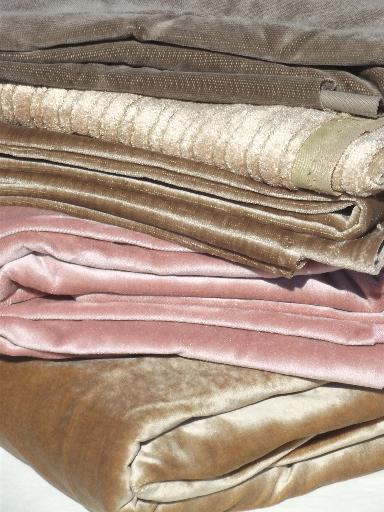 8 yds vintage upholstery remnant fabric, rose pink & shades of greige brown