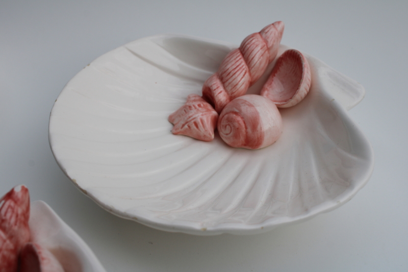 80s 90s vintage Fitz  Floyd Coquille scallop shell soap dish bowls w/ sea shells