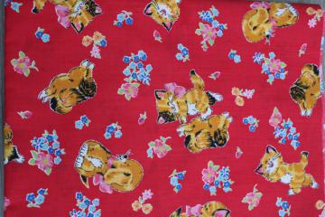 80s 90s vintage Springs cotton fabric, puppies  kittens print bright colors
