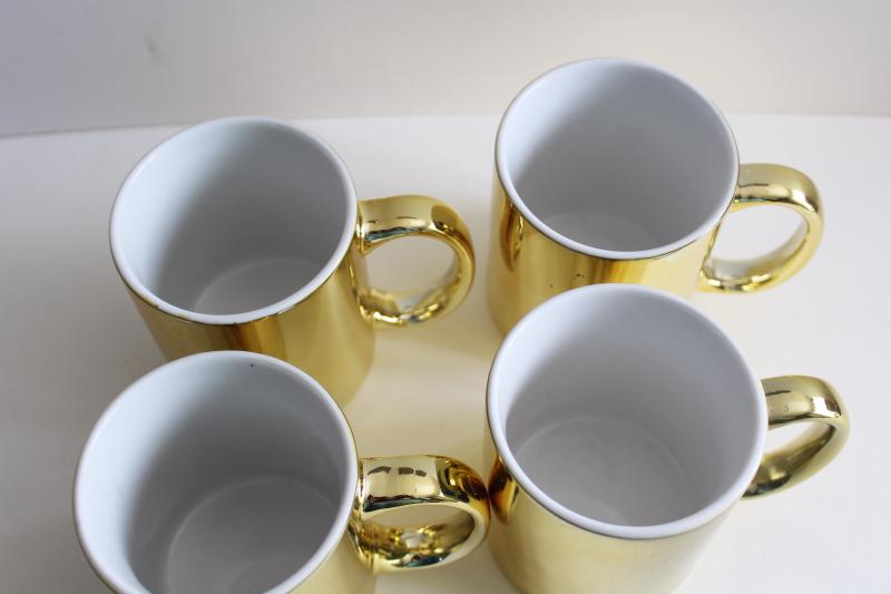 80s 90s vintage ceramic coffee mugs w/ gold metallic foil color, set of cups made in Taiwan