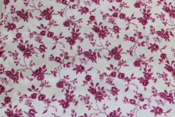 80s 90s vintage fabric, prairie girl floral plum pink print on ivory cotton